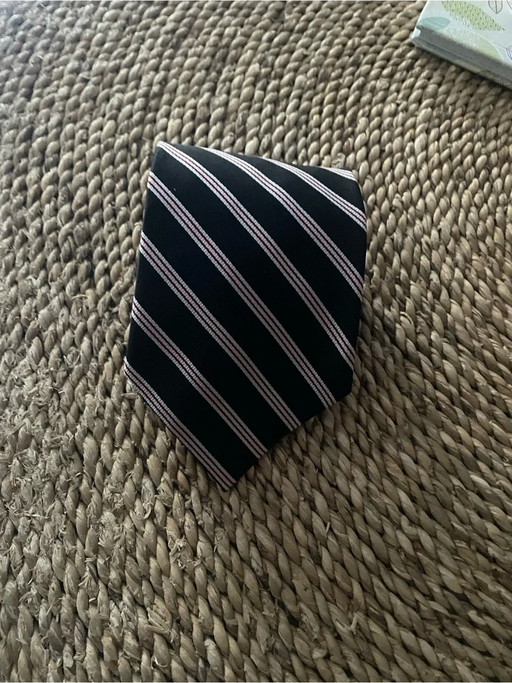 Black Silk Stripe Tie with White and Red Accent